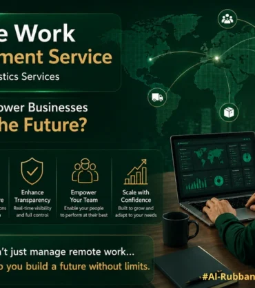 A remote employee working on a laptop representing remote work management service by Al-Rubban for Logistics Services