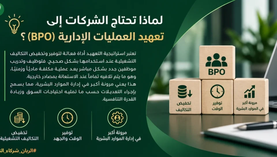 فريق عمل محترف يتعاون في تعهيد العمليات الإدارية وتوفير الكوادر لزيادة كفاءة الشركات مع شركة الربان لحلول التوظيف